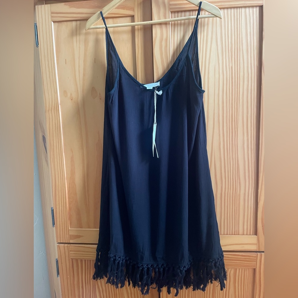 NWT Lovestitch Black Flowy Boho Tassel Dress - Large